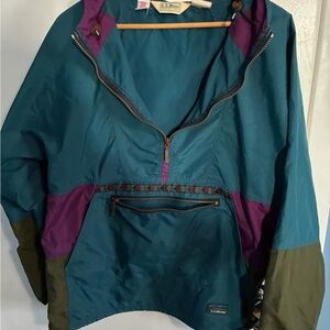 Vintage L.L. Bean Teal, Purple & Olive Pullover Utility Jacket.